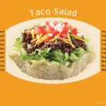 Taco salad from TacoTime restaurant with text listing many of the ingredients.