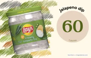 Jar of creamy jalapeno dip and text '60 calories'.