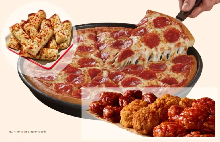 Pizza Hut pepperoni pizza, wings, and cheese breadsticks