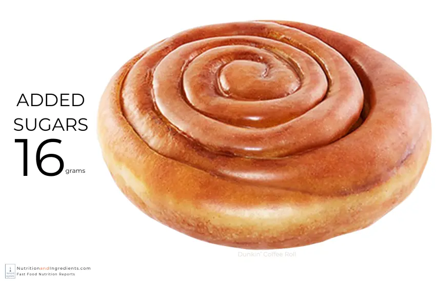 Dunkin Coffee Roll with text "16 grams added sugars."