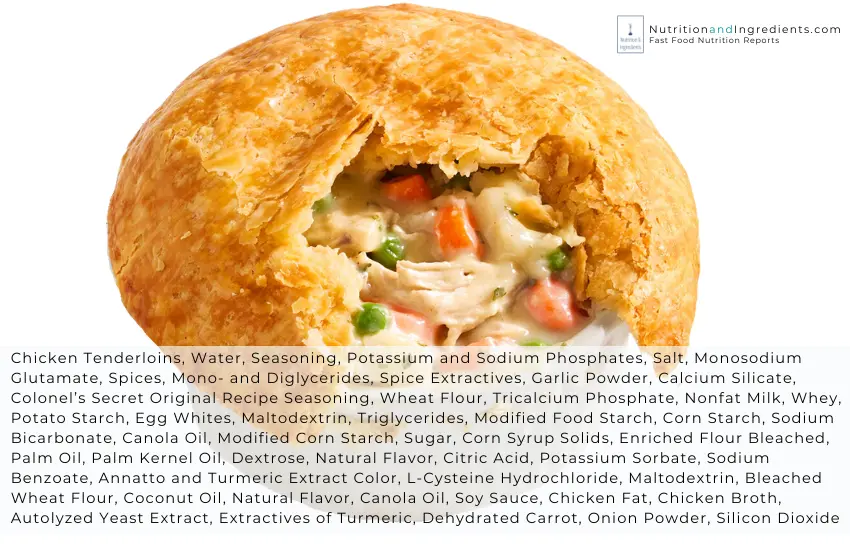 KFC Chicken Pot Pie and list of ingredients.