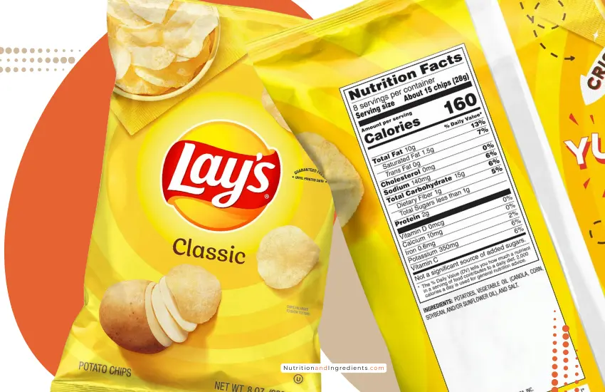 Labels on packaging of Lay's potato chips.