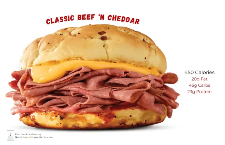 Arby's Beef and cheddar sandwich on onion roll.