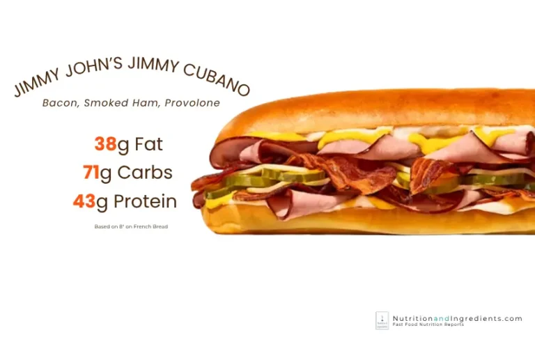 Jimmy John's Jimmy Cubano sandwich with text listing nutrients.