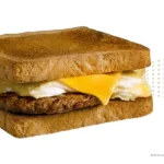 Sausage, egg, and cheese on wheat toast from White Castle restaurant.