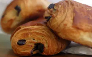 Three chocolate croissants from Au Bon Pain.