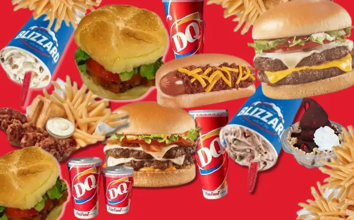 Collage of burgers, shakes and fries from Dairy Queen.