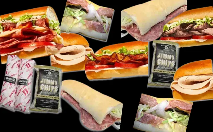 Collage of sandwiches and chips from Jimmy John's restaurant.