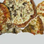 Collage of whole pizzas and pizza slices from Papa John's Pizzeria.
