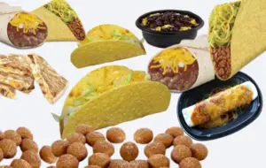 Collage of tacos, quesadillas, and burritos from Taco Bell.