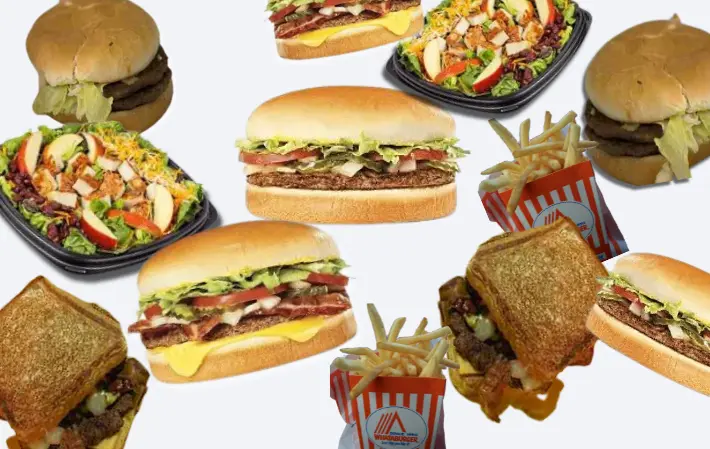 Collage of burgers, fries, and sandwiches from Whataburger.