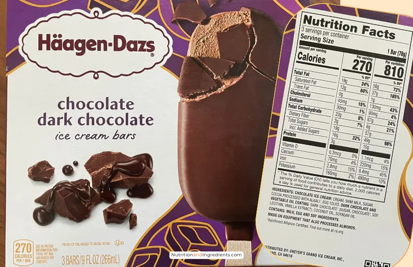 Nutrition facts label for Haagen-Dazs chocolate ice cream.