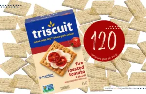 Box of Triscuit Fire Roasted Tomato crackers with text '120 calories'.