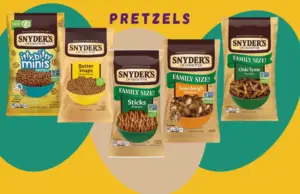 Five packages featuring different types of Snyder's traditional pretzels.