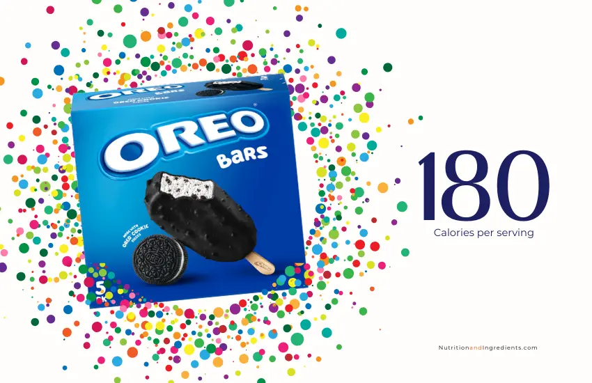 Package of OREO frozen dairy dessert bars with text '180 calories'.