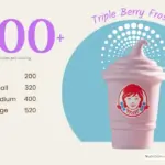 Triple berry flavored frosty from Wendy's fast food restaurant with text '200+ calories per serving'.