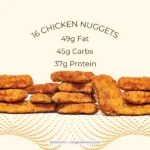 Stack of 16 Burger King chicken nuggets and list of nutrition facts.