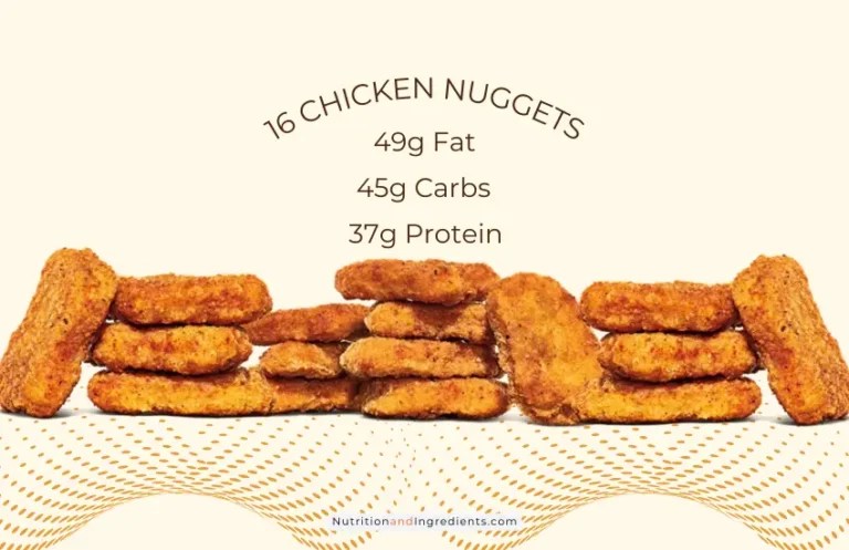 Stack of 16 Burger King chicken nuggets and list of nutrition facts.