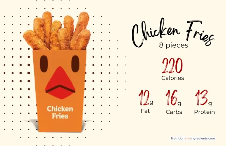 Container of chicken fries with summary of nutrition facts.