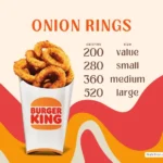 Burger King onion rings with text listing total calories by order size.