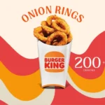 Order of onion rings from Burger King with text '200 calories'.