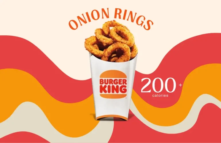 Order of onion rings from Burger King with text '200 calories'.