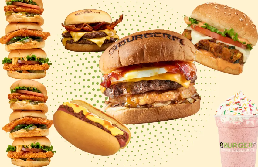 Hamburgers, shakes, and hot dogs from BurgerFi fast-casual restaurant.