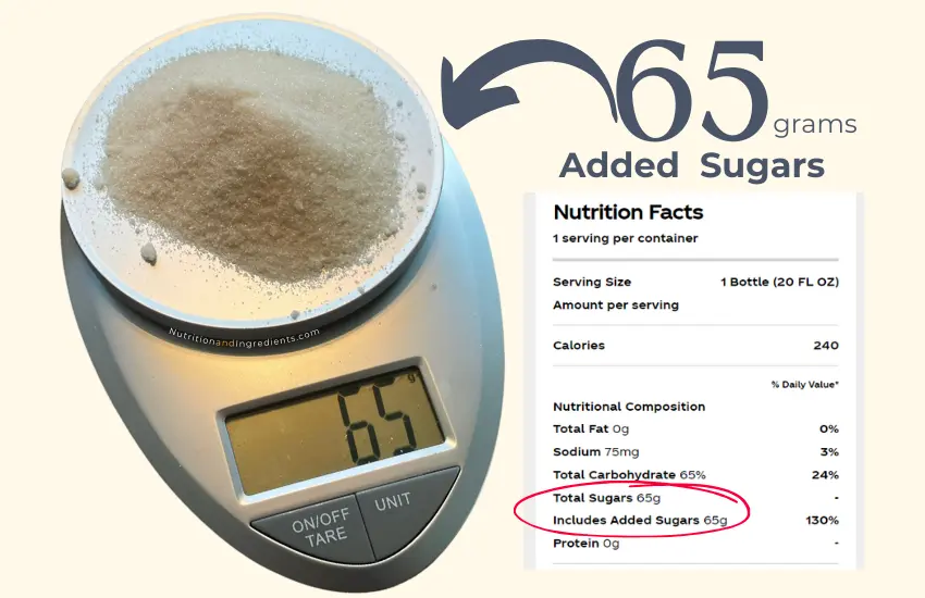 Heap of sugar weighing 65 grams.