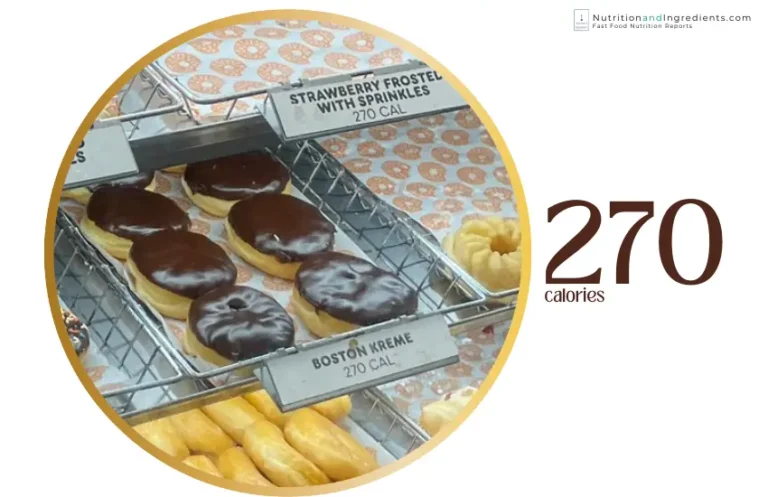 Display of Boston Kreme donuts at Dunkin' with text '270 calories.'