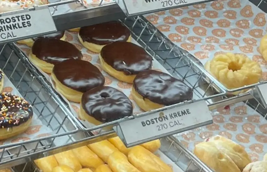 Boston Kreme donuts on display at Dunkin' Donuts.