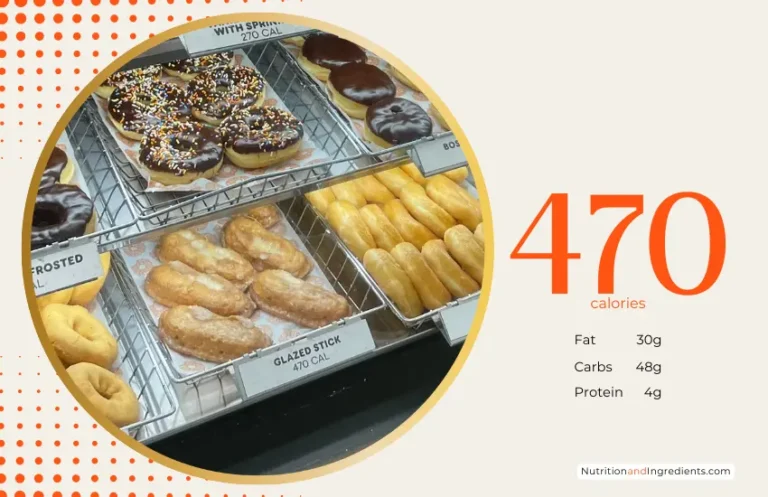 Dunkin' Donuts glazed stick with text '470 calories'.