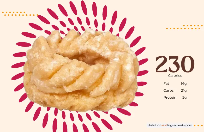 Dunkin' French Cruller Donut with text '230 calories'.