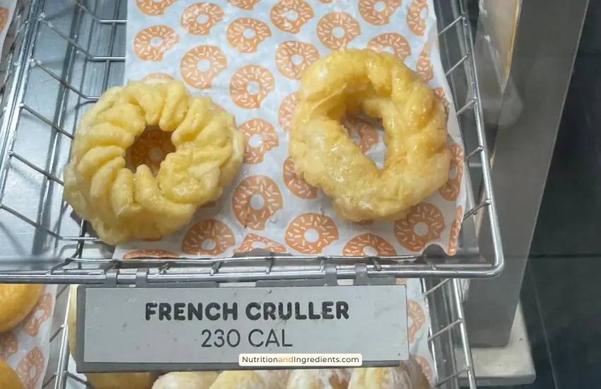 Two french cruller donuts on display at Dunkin' Donuts.