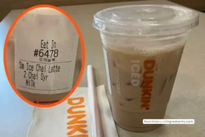 Dunkin' iced chai latte and order sticker.