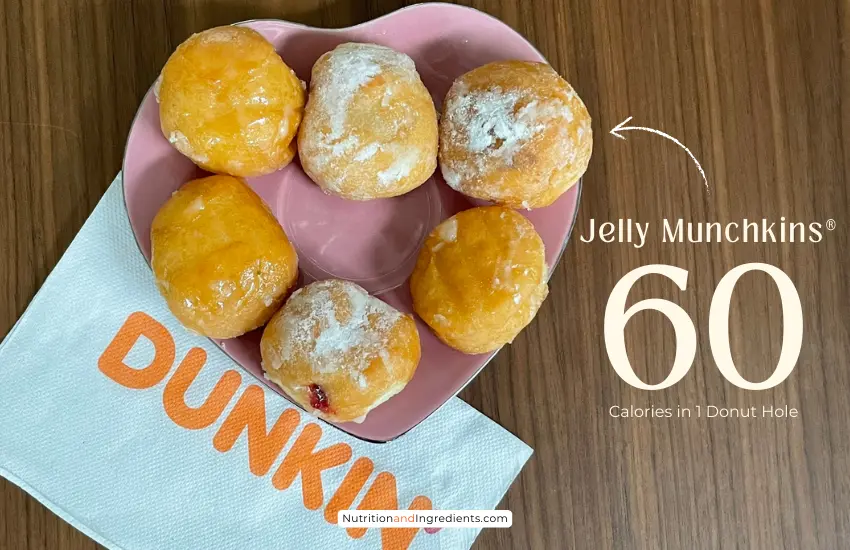 Plate of Dunkin' Munkins with text '60 calories per donut hole'.