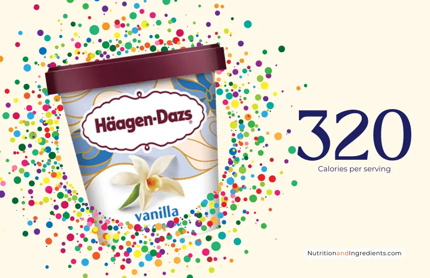 Container of Haagen-Dazs vanilla ice cream with text '320 calories'.