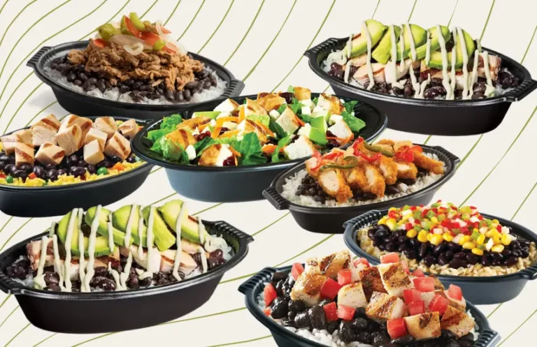 Various rice, meat, and veggie bowls from Pollo Tropical.