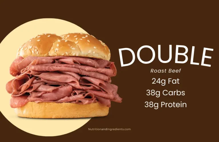 Arby's double roast beef sandwich with list of nutrients.