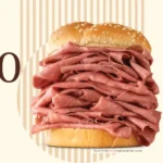 Arby's half-pound roast beef sandwich with text '610 calories.'