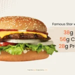 Carl's Jr Famous Star cheeseburger with summary list of nutirents