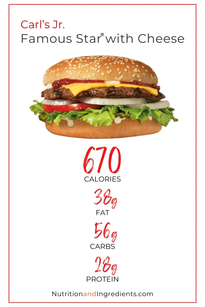 Carl's Jr. Cheeseburger with text listing summary calories and nutrients.