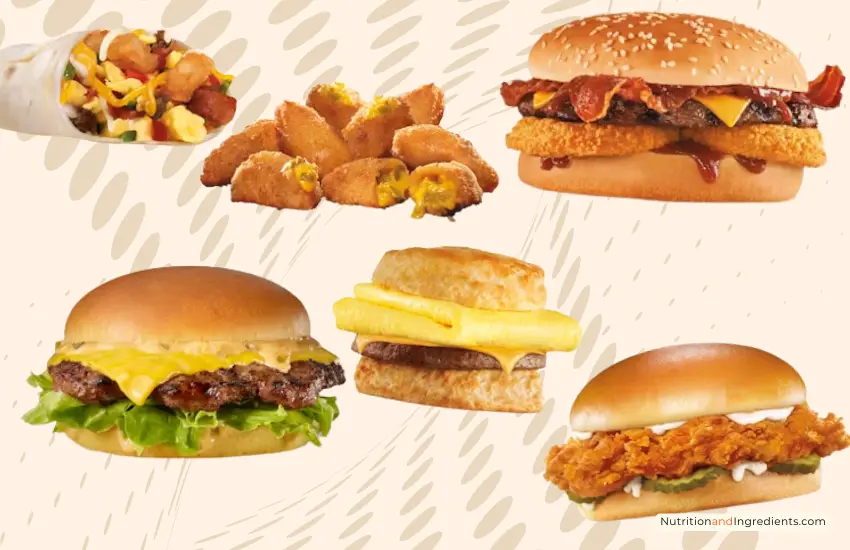 Hamburgers, side dishes, and breakfast menu items from Carl's Jr fast food restaurant.