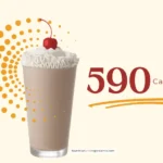 Chick-fil-a chocolate milkshake with text '590 calories.'