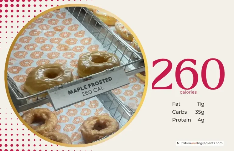 Dunkin' Donuts maple frosted donut with text '260 calories'.