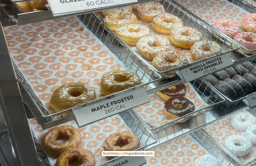 Maple frosted donuts on display at Dunkin' Donuts.