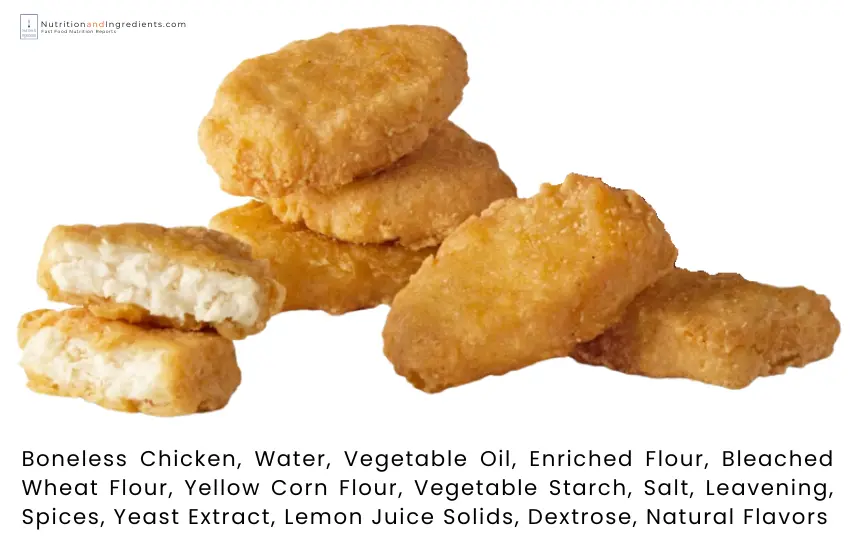 McDonald's chicken nuggets with text list of ingredients.