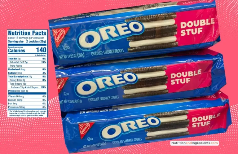 Three packages of OREO Double Stuf cookies with copy of nutrition label.