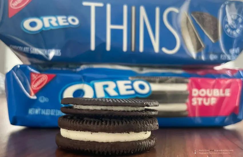 Oreo Thin stacked on top of Double Stuf Oreo