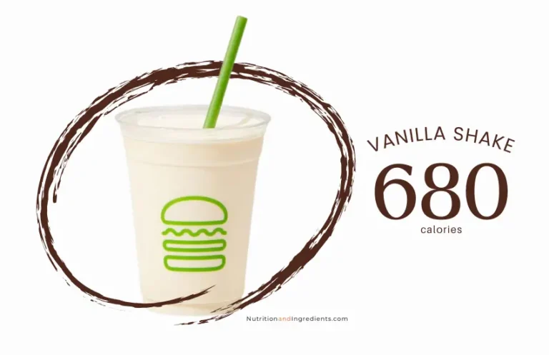 Vanilla shake with straw and text '680 calories.'