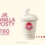 A Jr. Sized Wendy's Vanilla flavored Frosty with text '190 calories.'